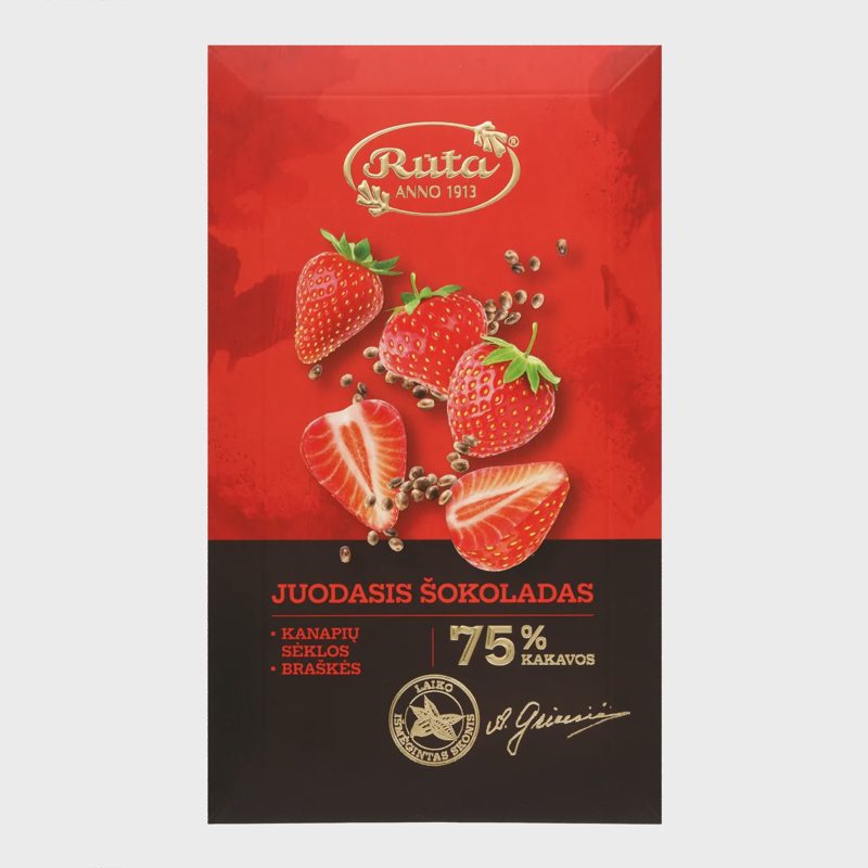 Šokoladas su kanap.ir braškėmis RŪTA, 90 g