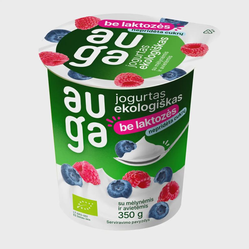 Ekol. jogurtas su mėlyn., aviet. AUGA, 350 g
