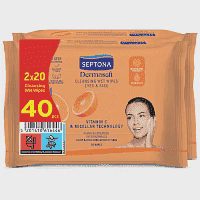 Septona Υγρά Μαντηλάκια Ντεμακιγιάζ Dermasoft & Vitamin C 2x20τεμ
