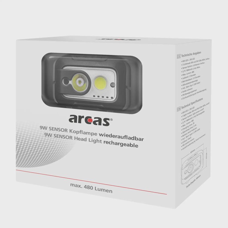 Įkraun.priek.žib.su jut.funk.ARCAS,LED9W