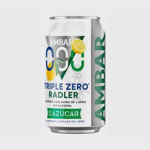 AMBAR RADLER Cerveza (0,0% alcohol) con sabor a limón lata de 33 cl.