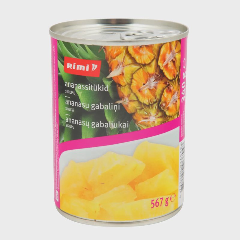 Kons. ananasų gab. sirupe RIMI, 567 g / 340 g