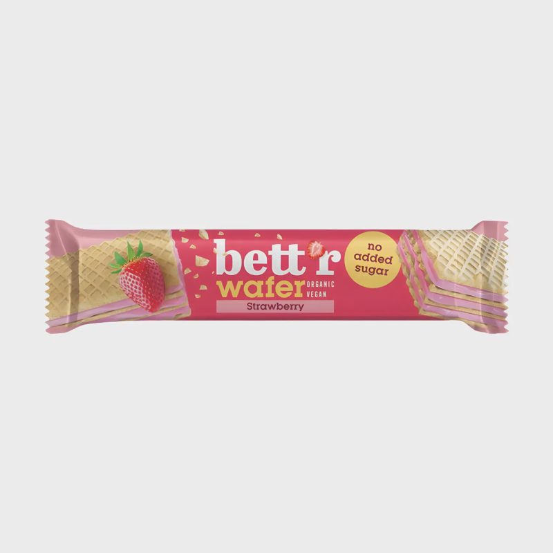 Ekol. vaflis su braškių kremu BETTR, 30 g