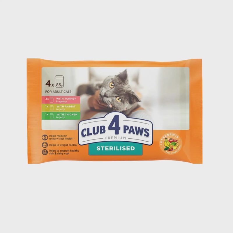 Kačių ėd. kalak., triuš. CLUB 4 PAWS, 4x85 g