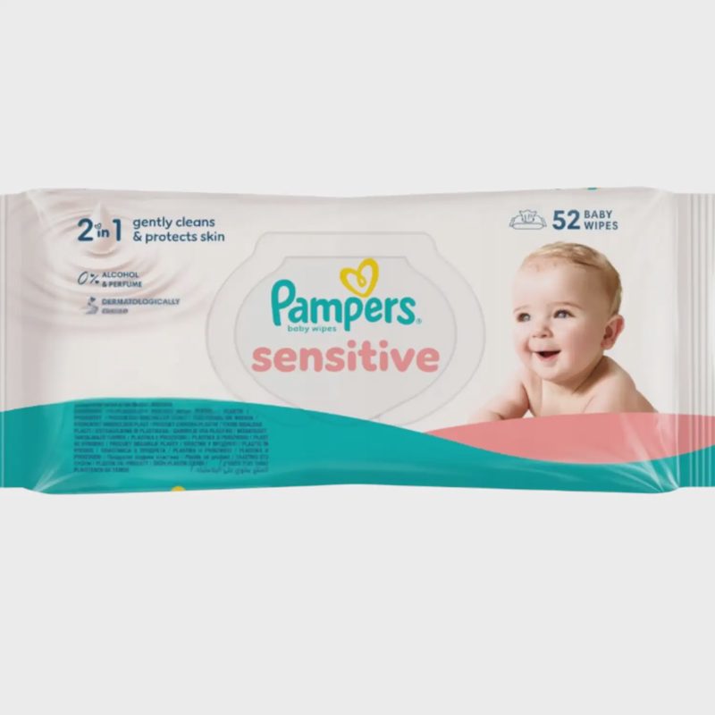 Drėgnos servetėlės PAMPERS SENISTIVE, 52 vnt.