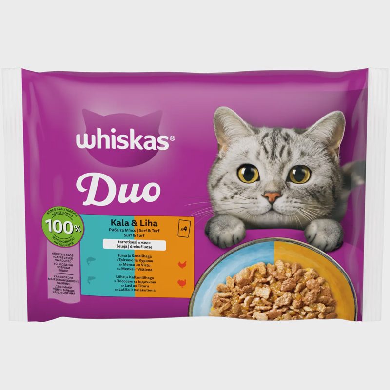 Kačių ėdalas WHISKAS DUO SURF&TURF, 4 x 85 g