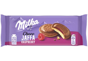 Sausainiai MILKA CHOCO JAFFA su aviečių skonio įdaru, 147 g