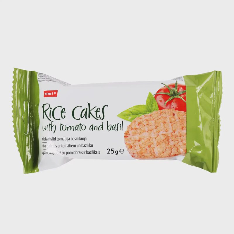 Ryžių trapučiai RIMI pomid.,bazil., 25 g