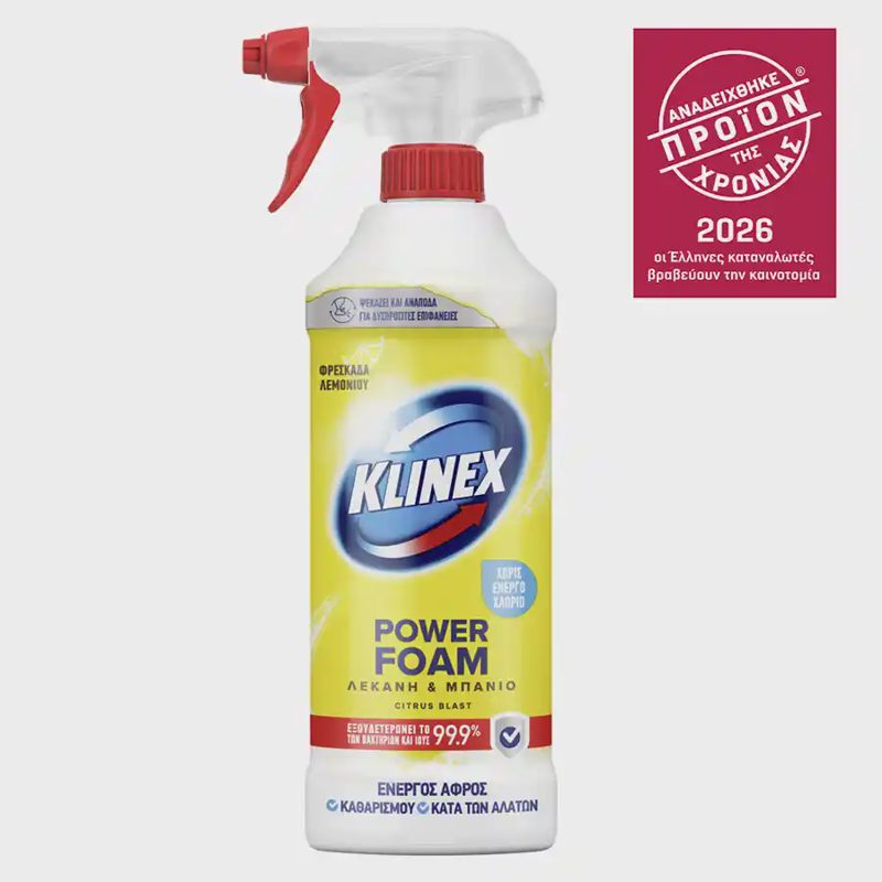 Klinex Power Foam Αφρός Καθαρισμού Μπάνιου Citrus 435ml