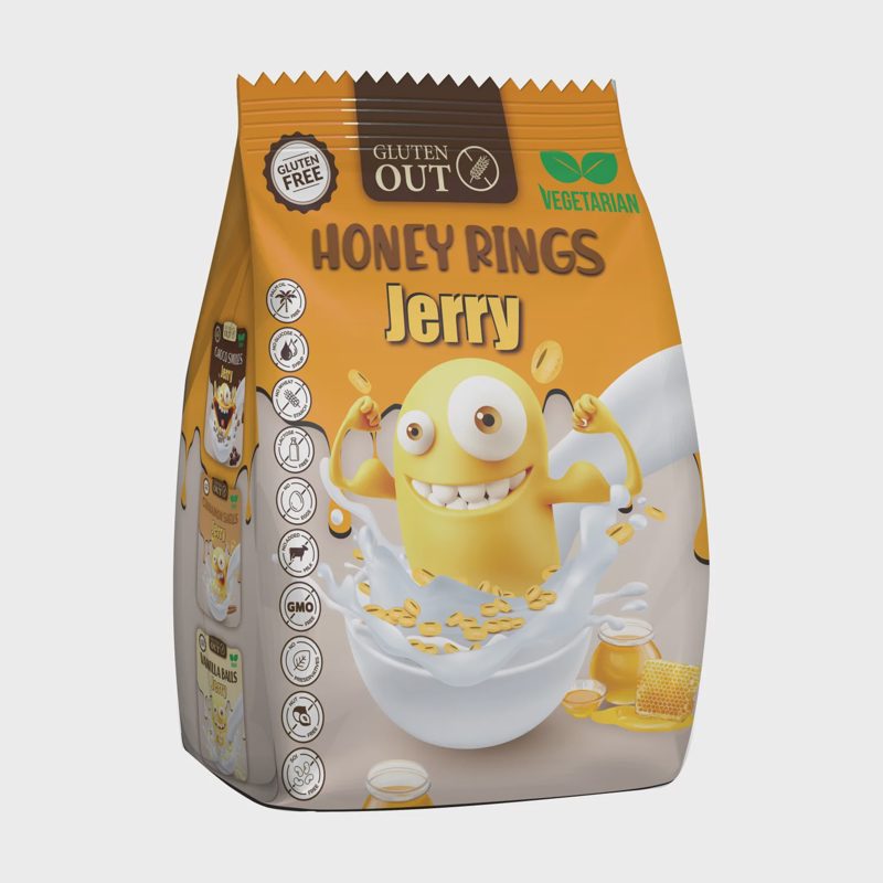 Pusryčių dribsniai JERRY HONEY RINGS, 375 g