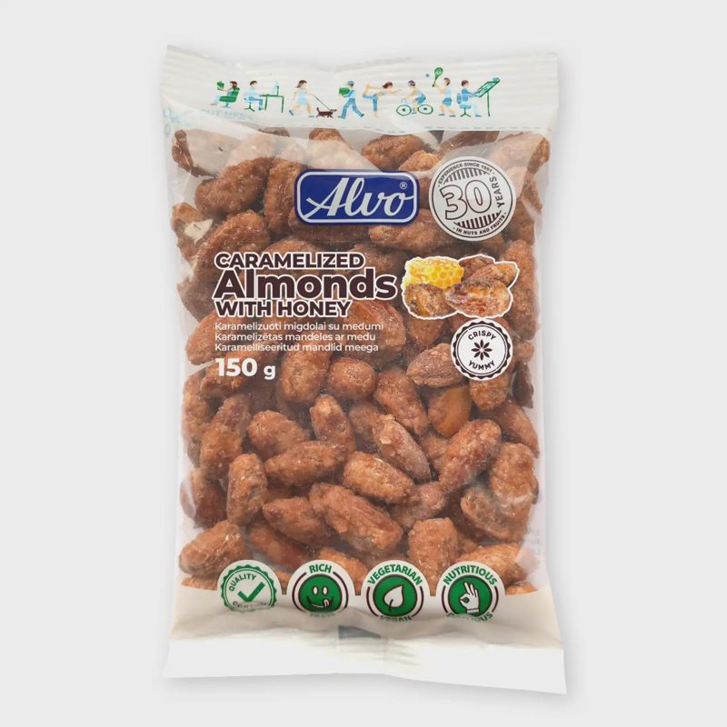 Karamelizuoti migdolai su medumi ALVO, 150 g