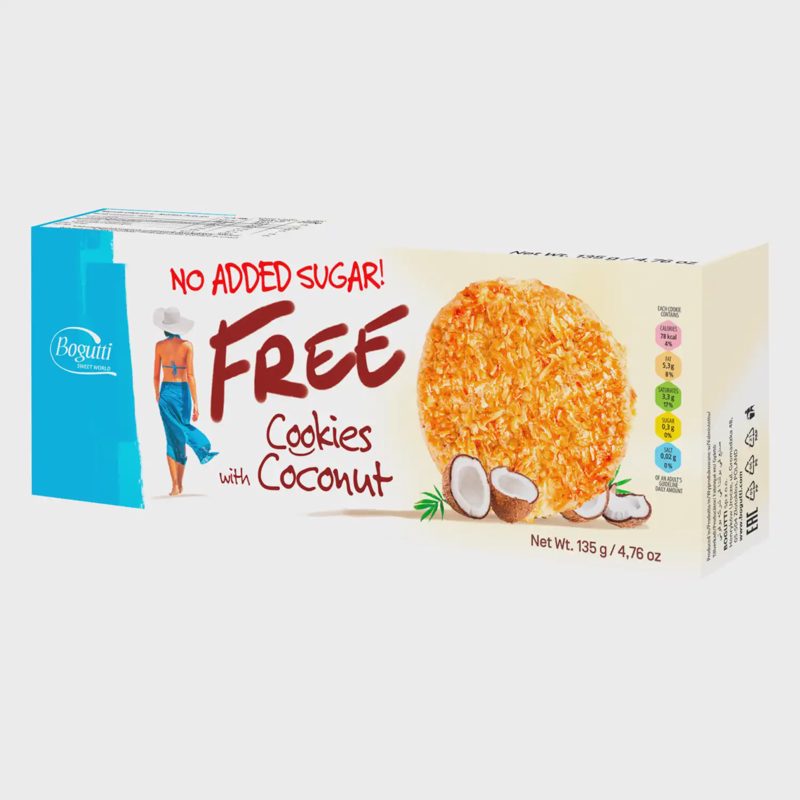 Kokos.sausainiai be cukraus BOGUTTI,135g