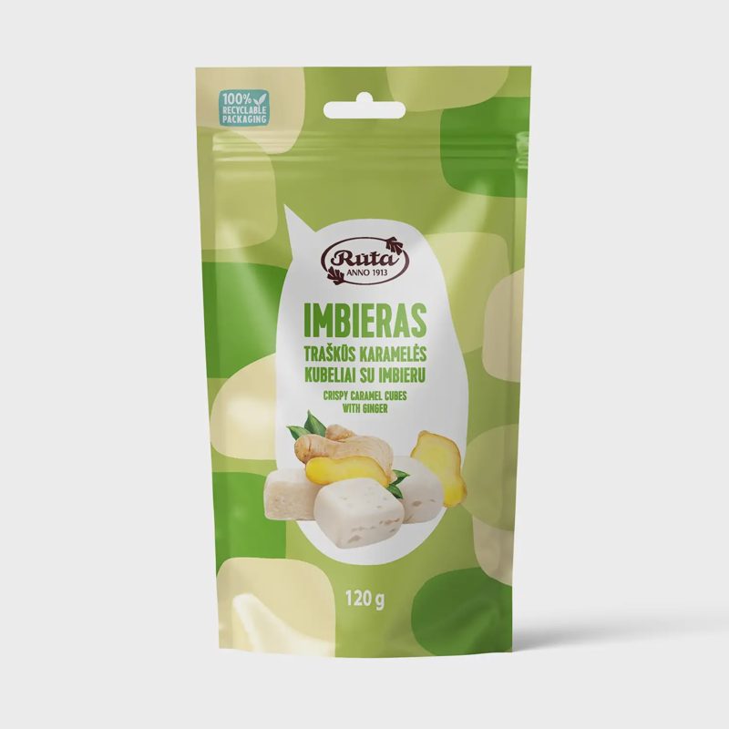 Trašk. karamel. kubeliai RŪTA IMBIERAS, 120 g