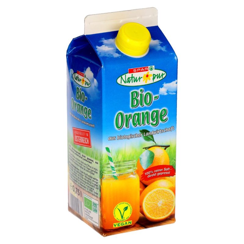 100% BIO POMARANČNI SOK, SPAR NATUR*PUR, 0,75L