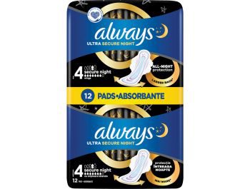 Always Σερβιέτες Ultra Secure Night (Μέγεθος 4) Φτερά x 12] Σερβιέτες