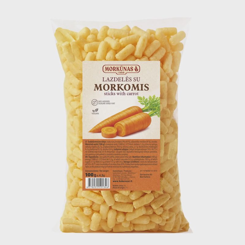Kukurūzų lazdelės su morkomis MORKŪNAS, 100 g