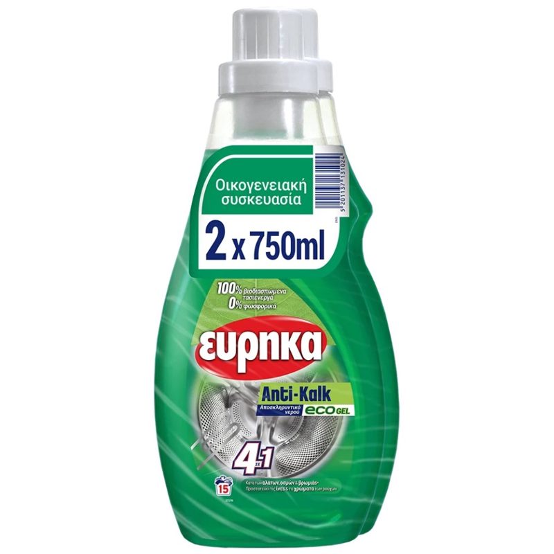 Εύρηκα Anti Kalk Αποσκληρυντικό Πλυντήριο Ρούχων Gel Eco 2x750ml