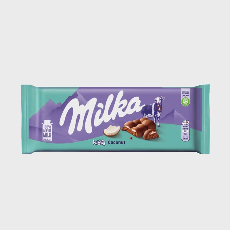 Pieninis šokol. su kokosų įdaru MILKA, 97 g