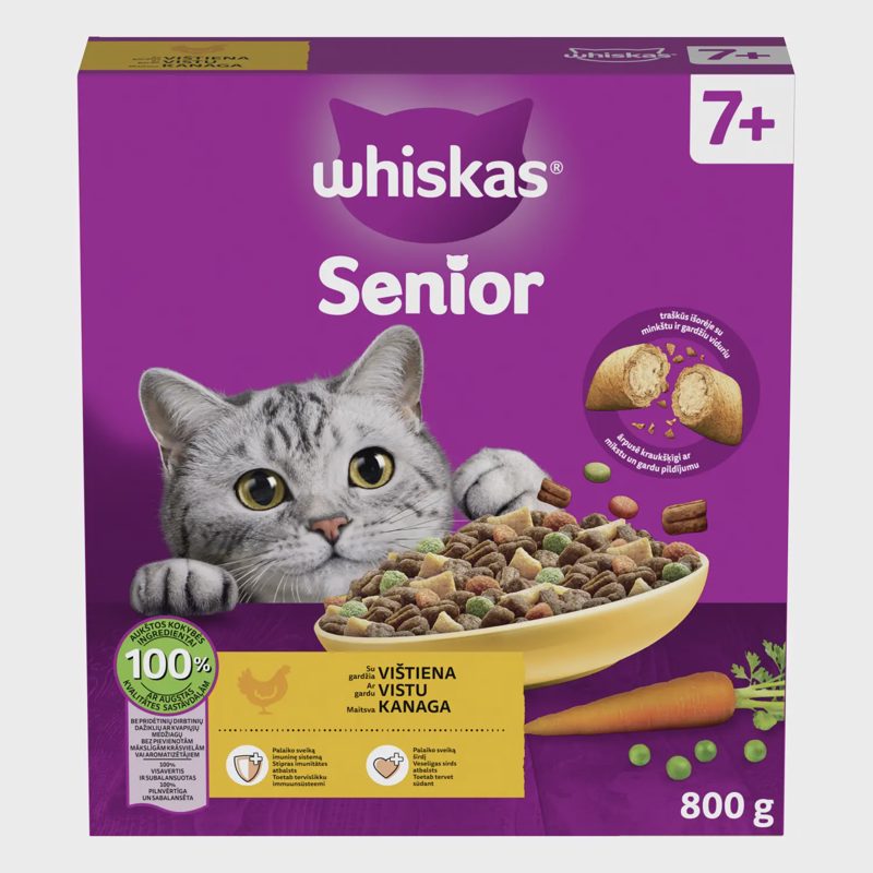 Kačių ėdal. su vištiena WHISKAS SENIOR, 800 g