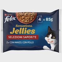 Felix Sensation Jellies με Βοδινό-Κοτόπουλο (4x85g)