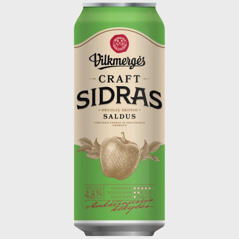 Sidras saldus VILKMERGĖS 4,8%, 0,5 l skarda