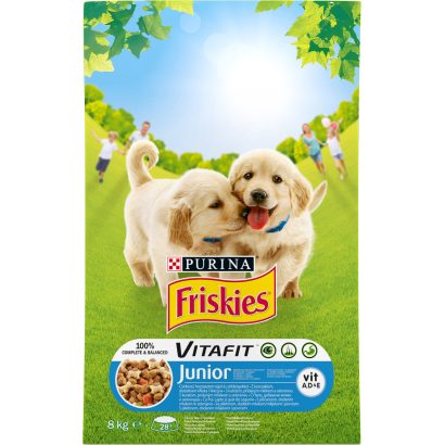 Purina Friskies Junior csirkével, hozzáadott zöldségekkel és tejjel száraz kutyaeledel 8 kg