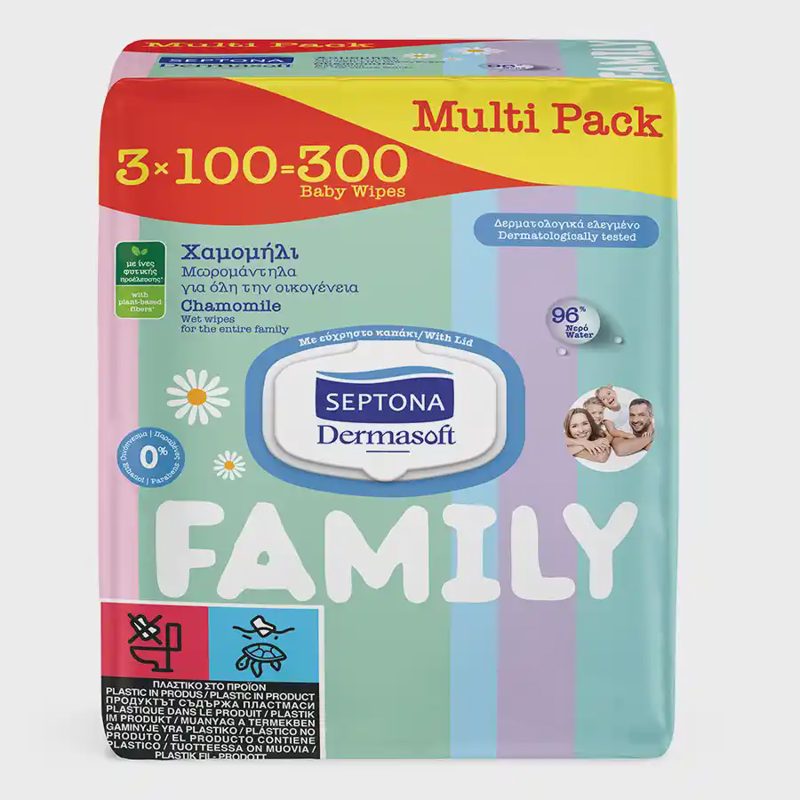Septona Μωρομάντηλα Dermasoft Family 3x100τεμ