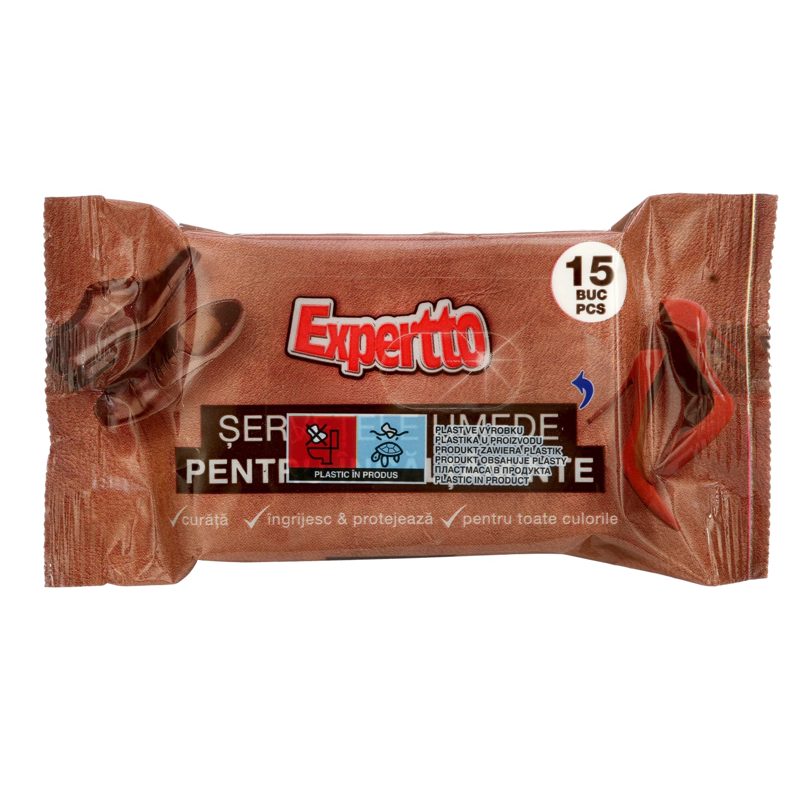 Drėgnos servetėlės avalynei EXPERTTO, 15 vnt.