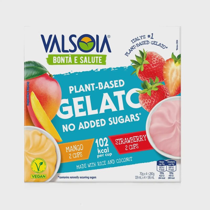 Augal. mangų ir braškių ledai VALSOIA, 280 g
