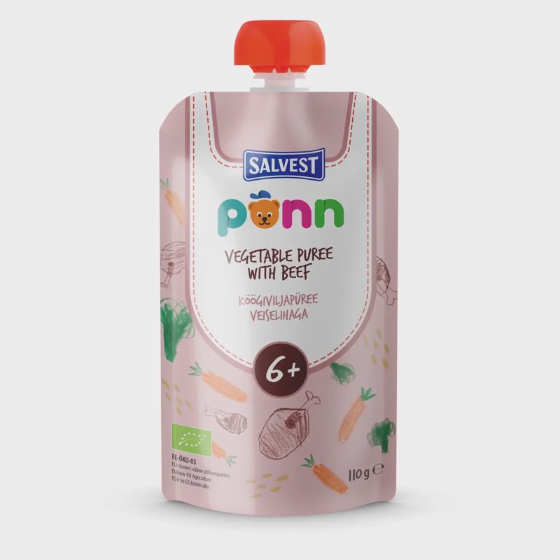 Ekol. daržovių tyrelė su jautiena PONN, 110 g