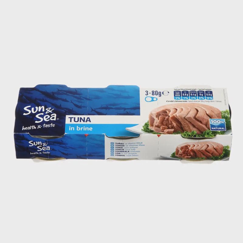 Tunų gabaliukai savo sultyse SUN&SEA, 3 x 80g