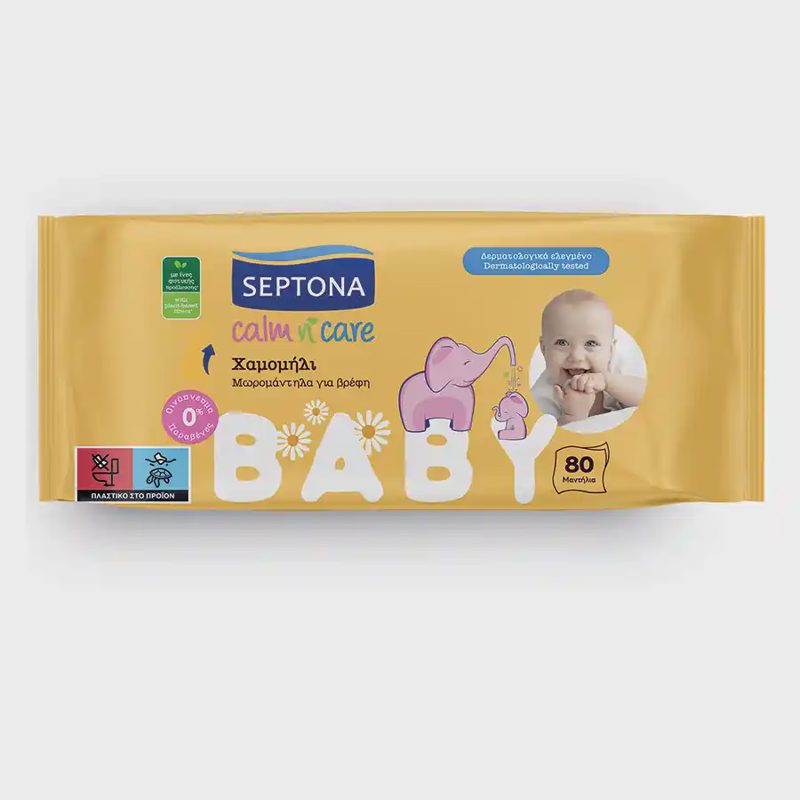 Septona Calm N' Care Μωρομάντηλα Χαμομήλι 80τεμ.