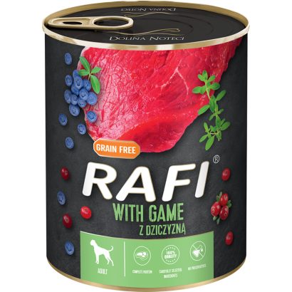 Rafi kutya pástétom vad, vörös- és kék áfonyával konzerv 800g