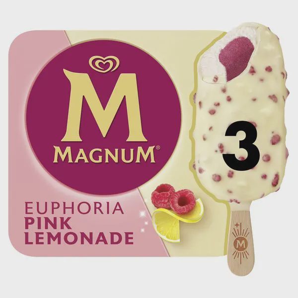 MAGNUM Euphoria helado de limón con sorbete de frambuesa 3 unidades estuche 270 ml