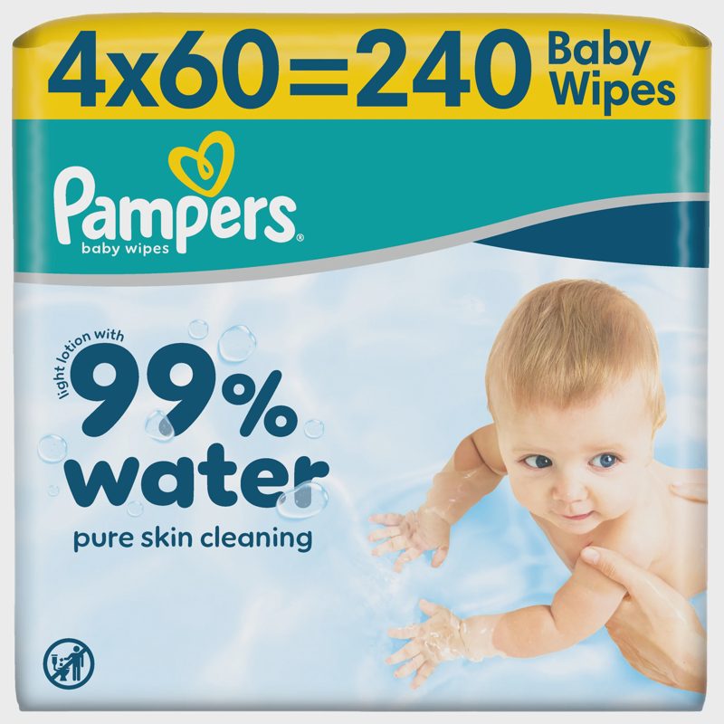 Pampers 99 % Vody Dětské Čisticí Ubrousky 1 Balení 60 Ubrousků = 60 Dětských Čisticích Ubrousků