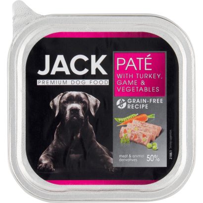 Jack Premium pástétom pulykahússal, vadhússal és zöldségekkel kutyáknak 150 g