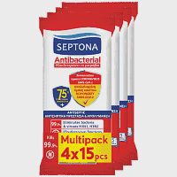 Septona Μαντίλια Αντιβακτηριδιακά 75% Ethanol 4x15τεμ
