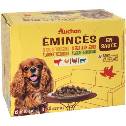 Auchan Teljes értékű alutasakos kutyaeledel szószban (csirke, marha, pulyka, bárány) 12x100 g
