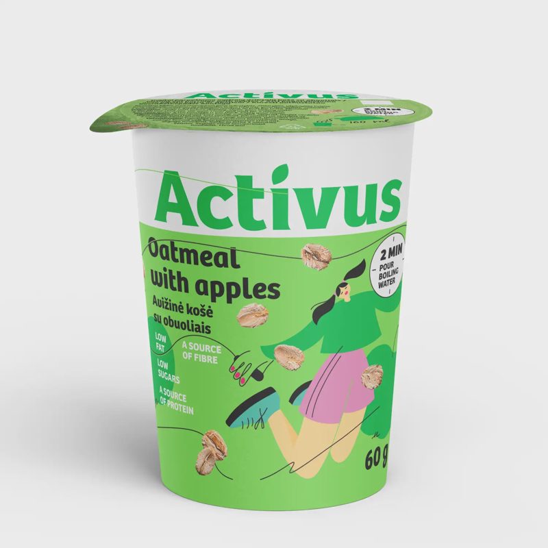 Aviž. dribsnių košė su obuol. ACTIVUS, 60 g
