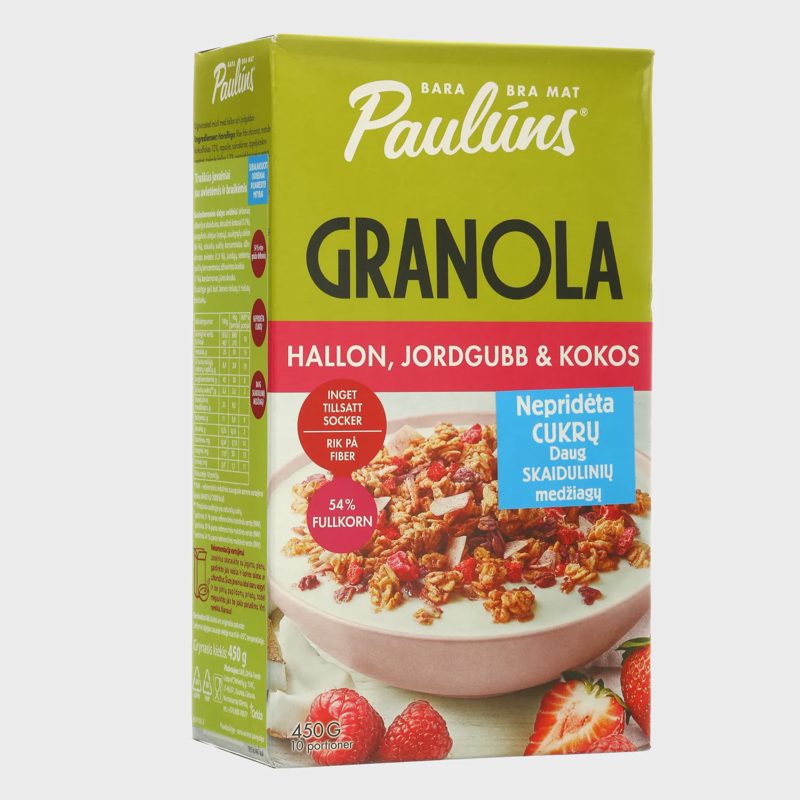 Granola su avietėmis ir braškėmis, 450 g