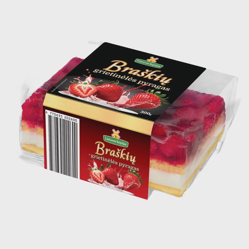 Atitirp. braškių, grietinėlės pyragas, 300 g