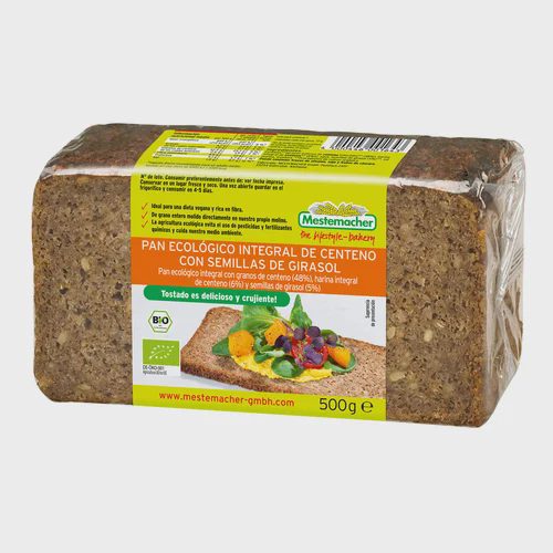 MESTEMACHER Pan ecológico integral de centeno con semillas de girasol 500 g.