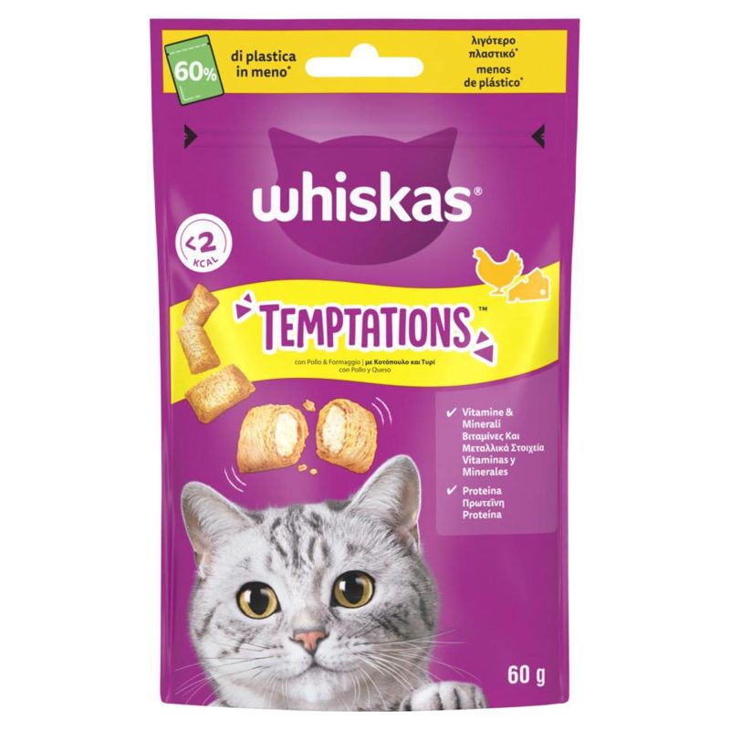 Whiskas Temptations Τροφή Γάτας Κοτόπουλο & Τυρί 60gr