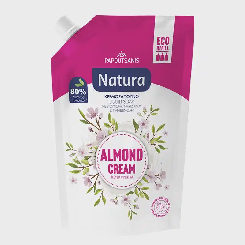 Papoutsanis Natura Κρεμοσάπουνο Almond Cream Ανταλλακτικό 750ml.
