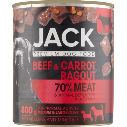 Jack teljes értékű eledel felnőtt kutyák minden fajtája számára marhahússal és répával 800 g