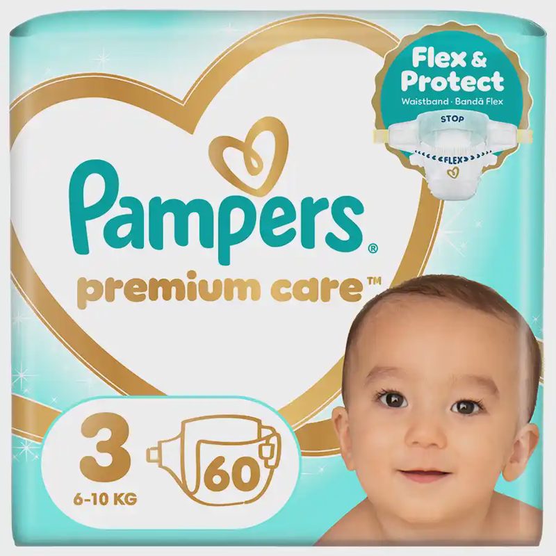 Sausk. PAMPERS PREMIUM, 3, 6 - 10 kg, 60 vnt.