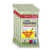 Wet Hankies Υγρά Μαντηλάκια Αντιβακτηριδιακά 4x15τεμ