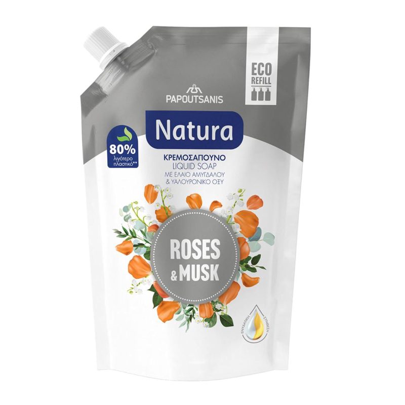 Papoutsanis Natura Κρεμοσάπουνο Roses & Musk Ανταλλακτικό 500ml.