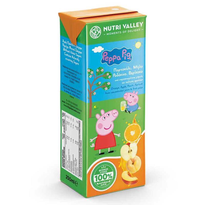 Nutri Valley Φρουτοποτό Peppa Pig Μήλο Φράουλα Σταφύλι 250ml.