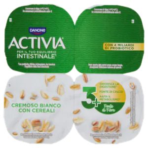 ACTIVIA Fibre, Yogurt Con Probiotico Bifidus, Bianco Cereali, 4x125g